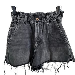 Zara Black Denim High Waisted Paperbag Shorts Size 4 Cotton